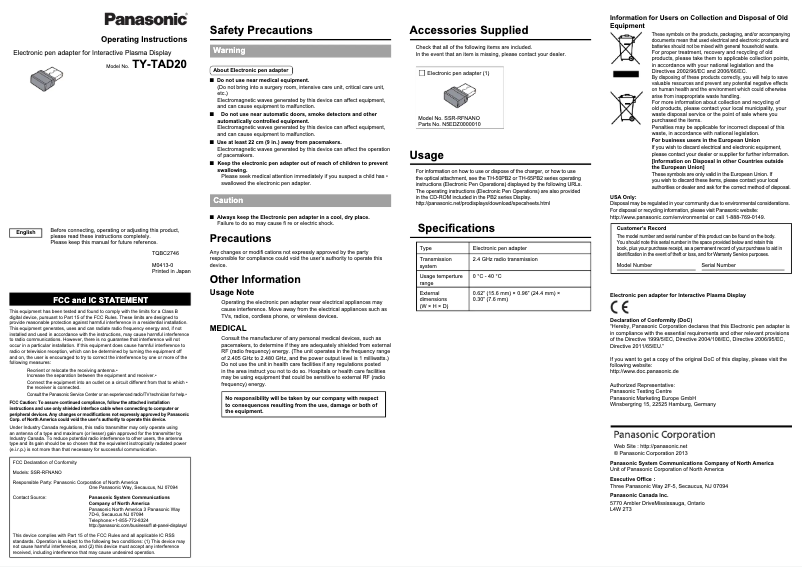 Imagen de la primera página del manual del dispositivo TY-TAD20