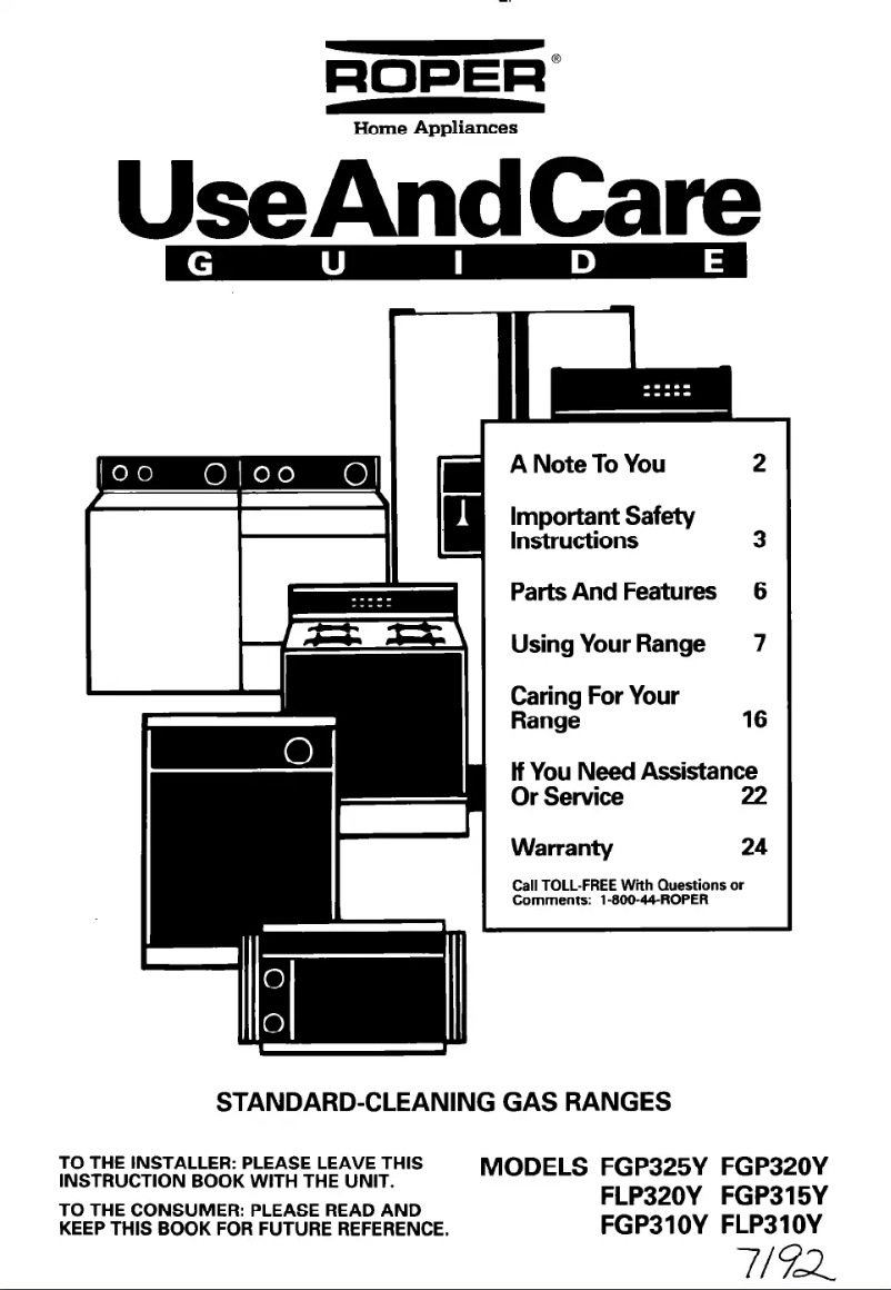 Página 1 del manual Manual de usuario Roper FGP315YW1