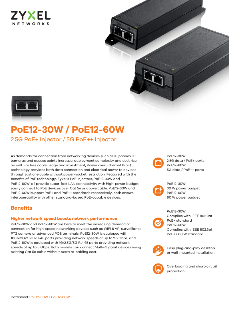 Página 1 del manual Ficha técnica ZyXEL PoE12-30W