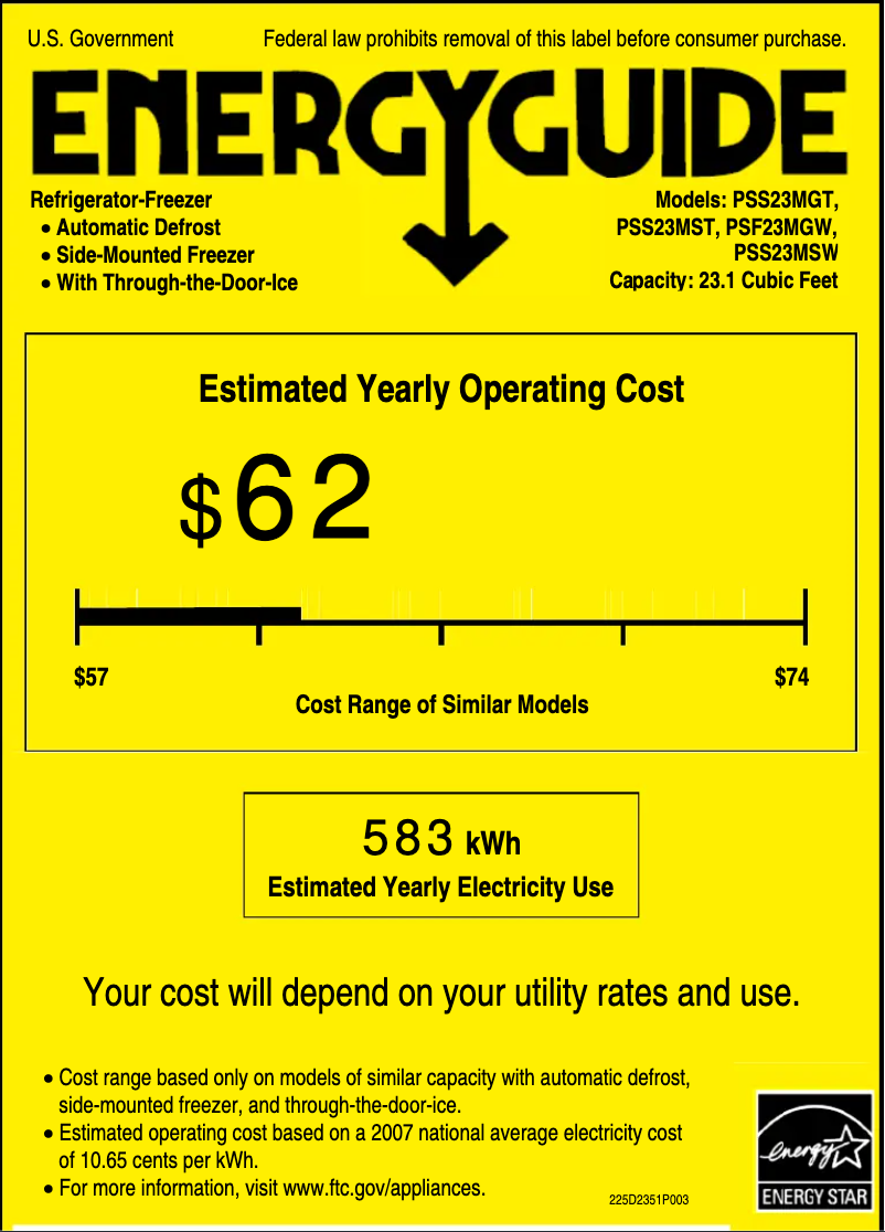 Página 1 del manual Etiqueta energética GE PSS23MGTBB