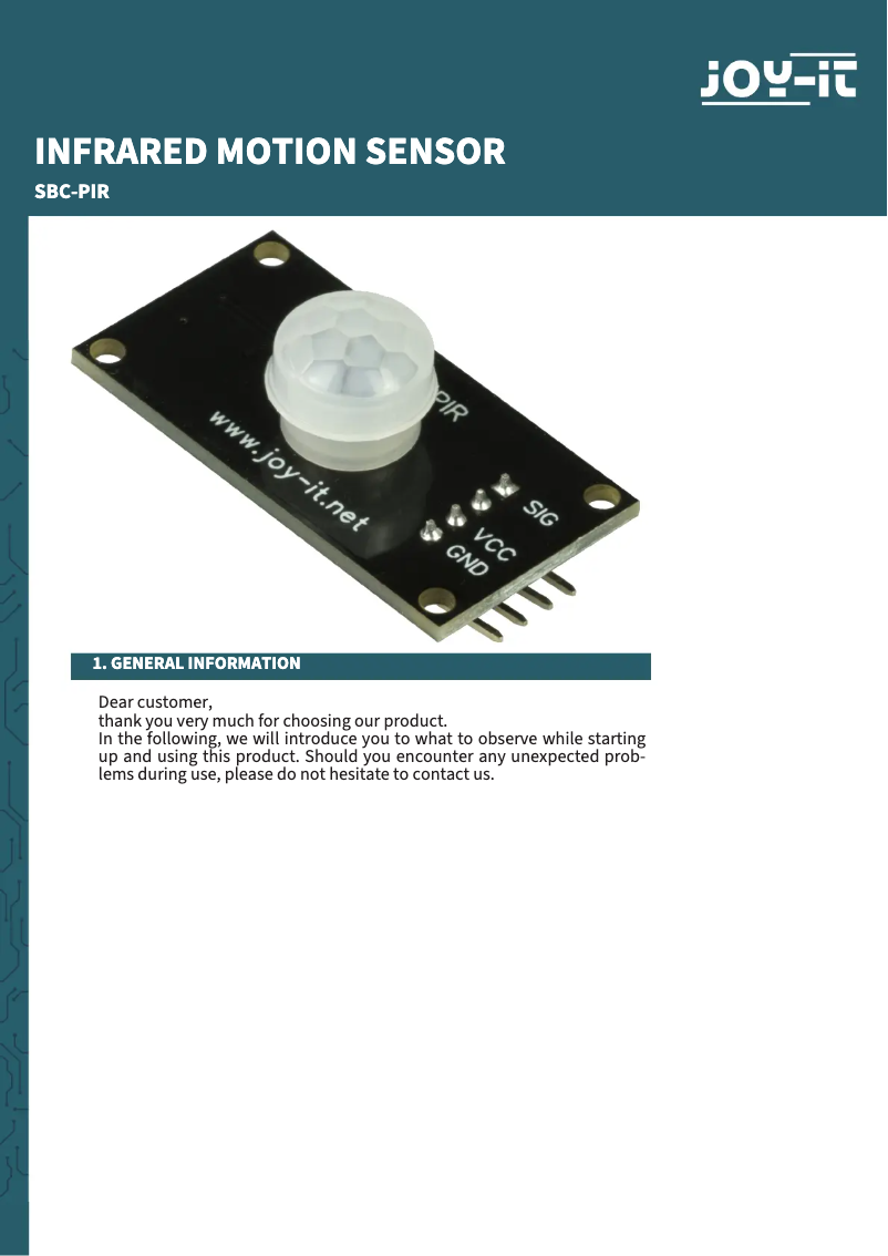 Página 1 del manual Manual de usuario Joy-It SBC-PIR