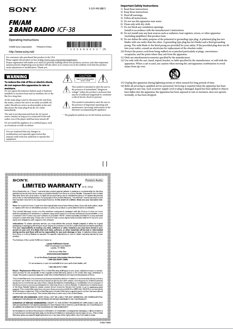 Página nº 1 - Manual de usuario Sony ICF-38