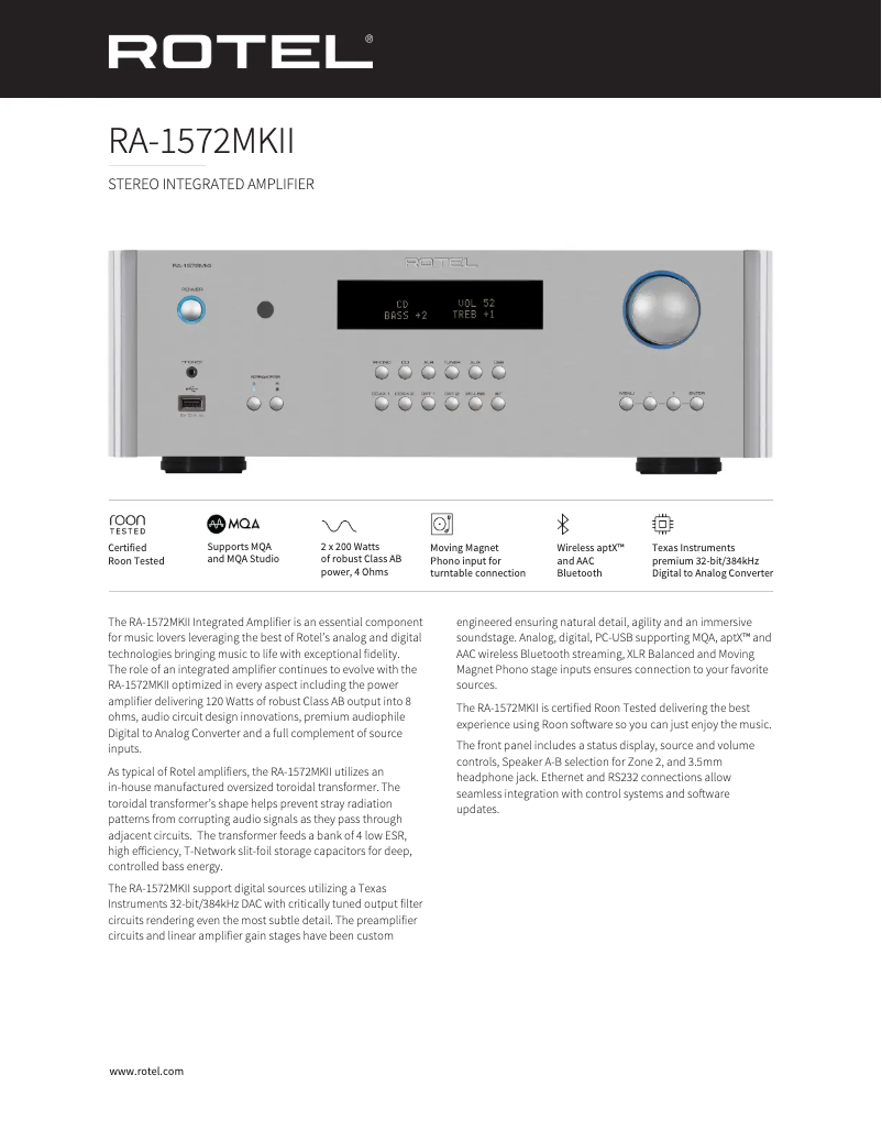 Página nº 1 - Ficha técnica Rotel RA-1572MKII