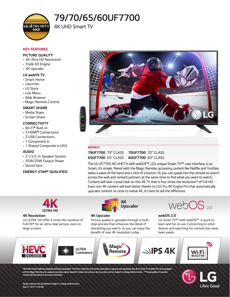 Imagen de la primera página del manual del dispositivo 70UF7700