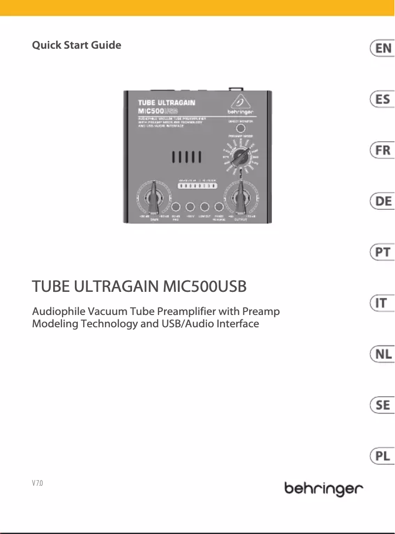 Imagen de la primera página del manual del dispositivo Tube Ultragain MIC500USB