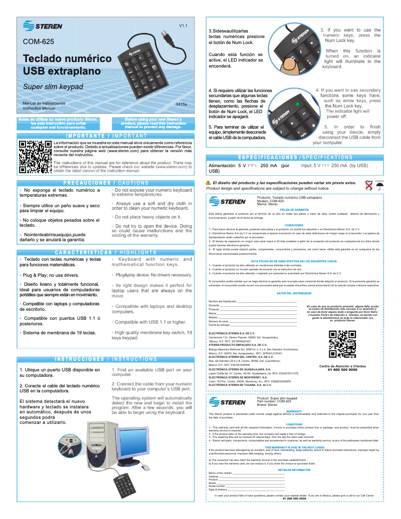 Página nº 1 - Manual de usuario Steren COM-625