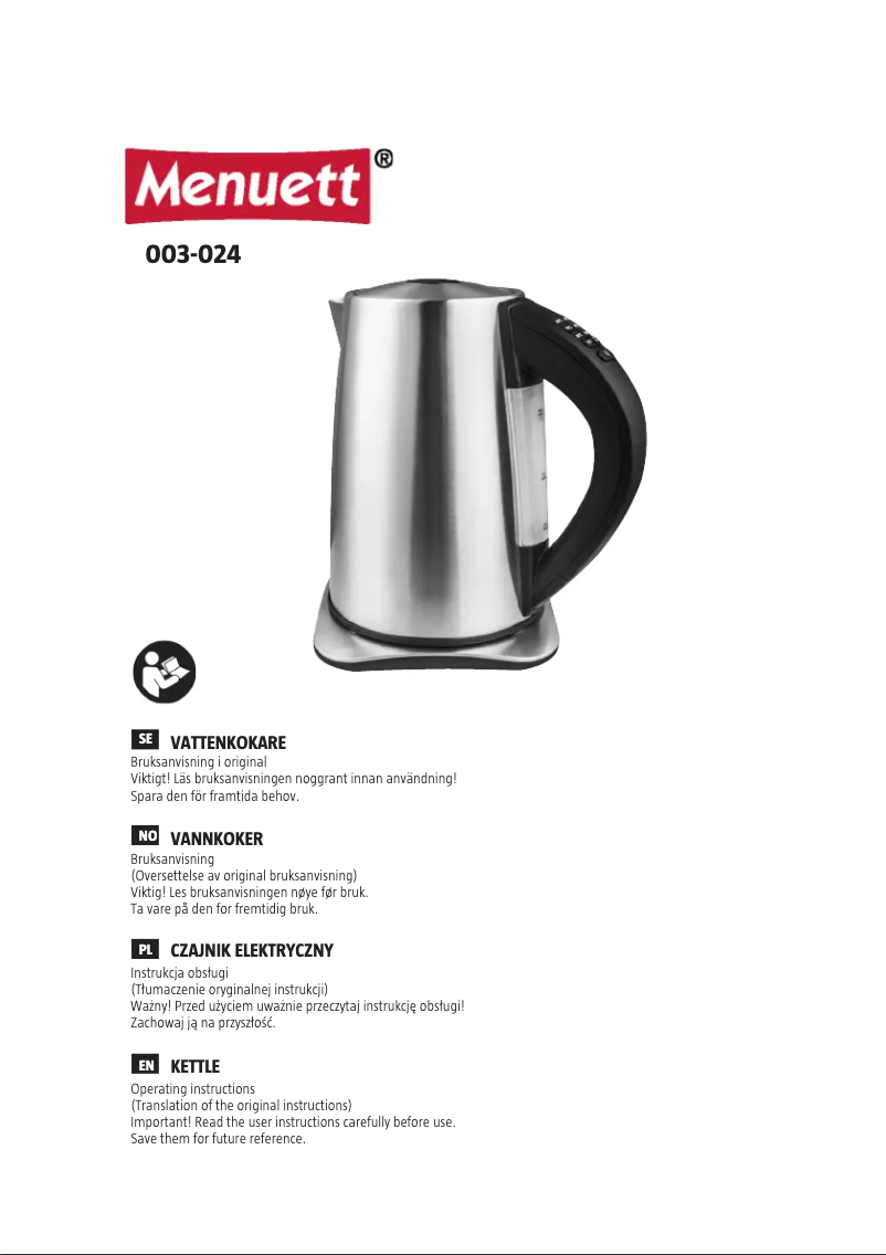 Página 1 del manual Manual de usuario Menuett 003-024