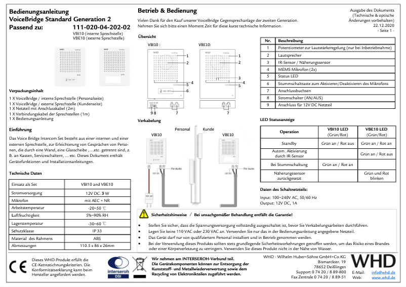 Imagen de la primera página del manual del dispositivo VoiceBridge Standard Generation 2