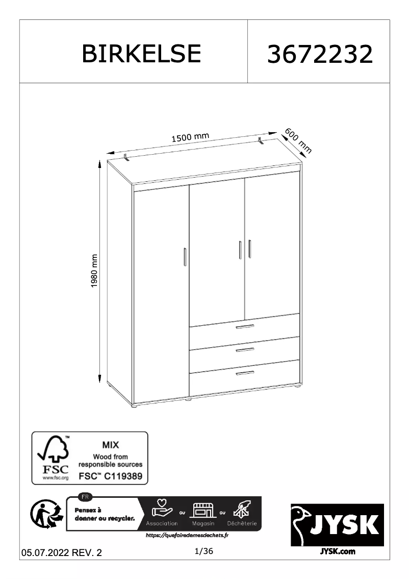 Imagen de la primera página del manual del dispositivo BIRKELSE 150x198