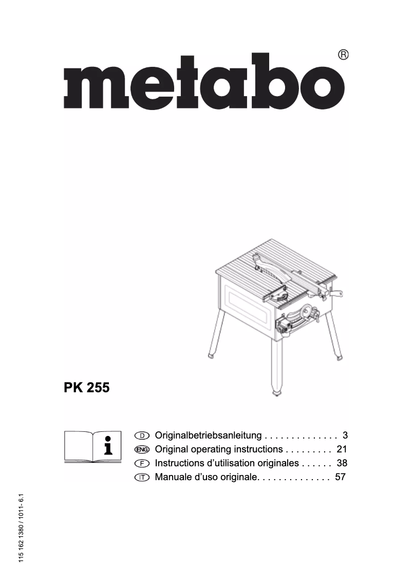 Página 1 del manual Manual de usuario Metabo PK 255