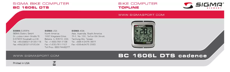 Página 1 del manual Manual de usuario Sigma BC 1606L DTS Cadence