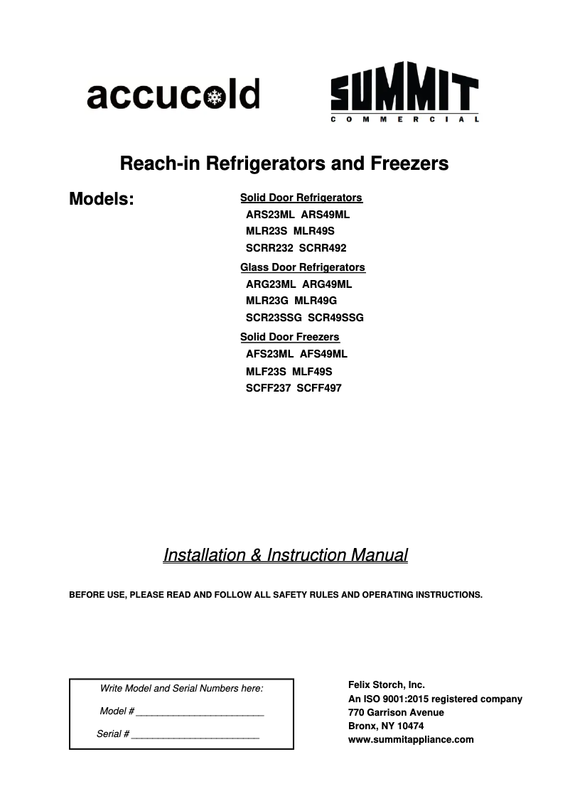 Página 1 del manual Manual de usuario Summit SCR49SSG