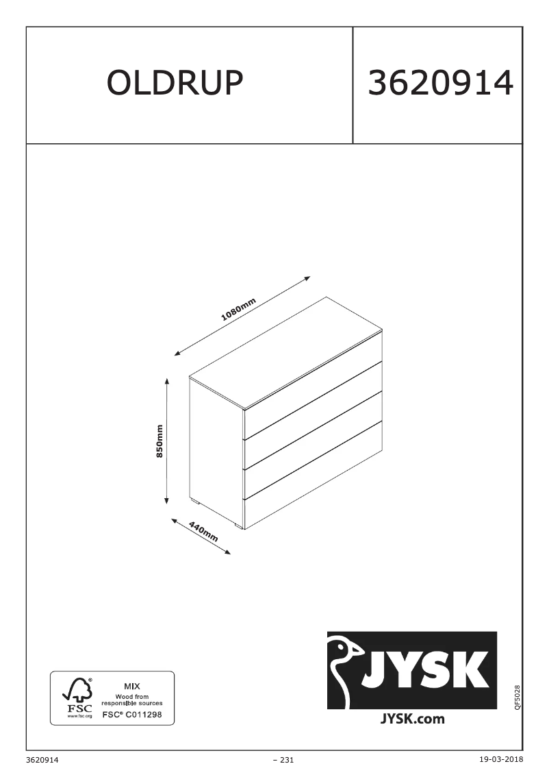 Página 1 del manual Manual de usuario JYSK Oldrup (108x85x44)