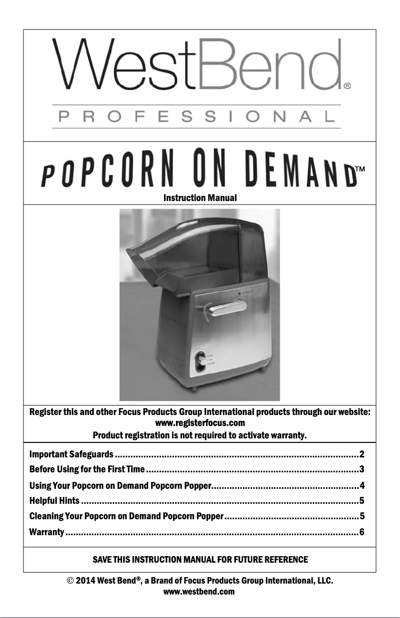 Imagen de la primera página del manual del dispositivo Popcorn on Demand 82700