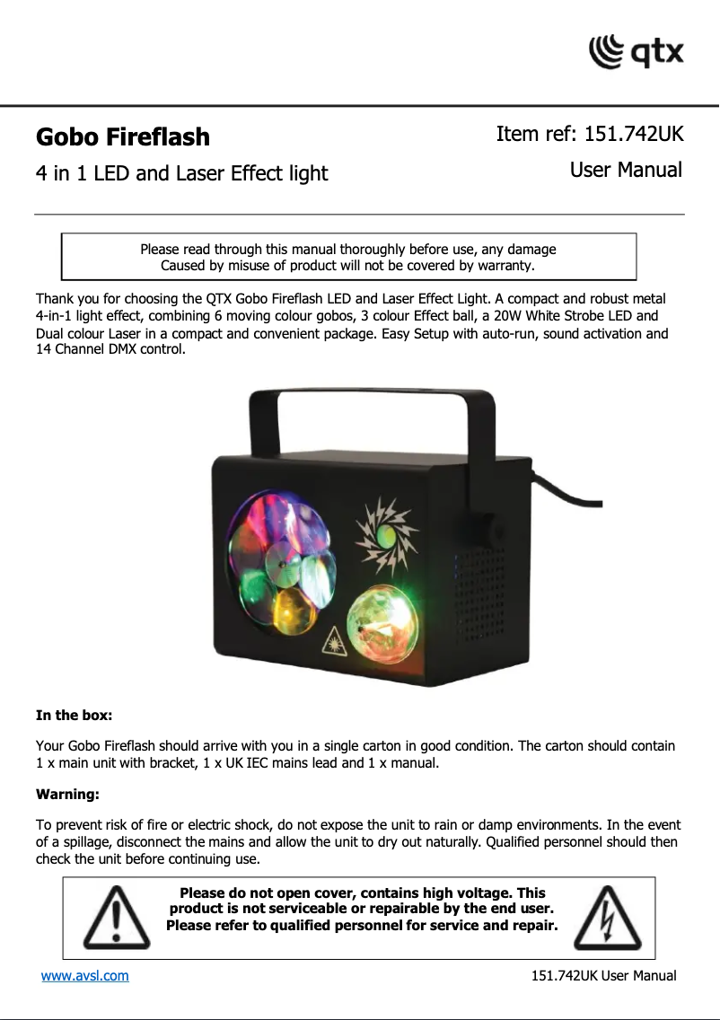 Imagen de la primera página del manual del dispositivo Gobo Fireflash