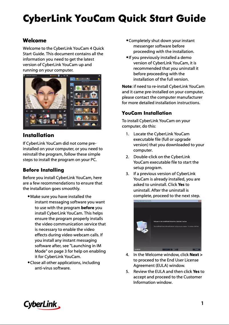 Página nº 1 - Guía de inicio rápido Cyberlink YouCam 4