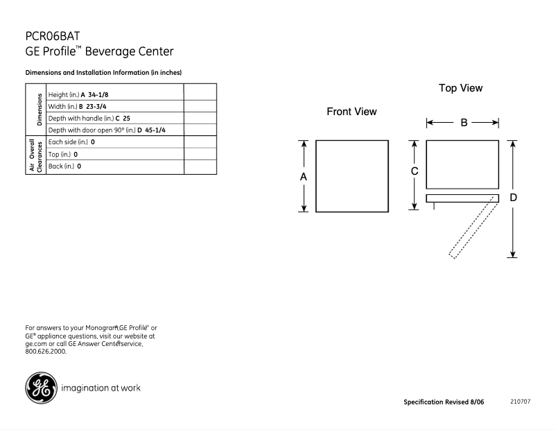 Página 1 del manual Ficha técnica GE Profile PCR06BATSS