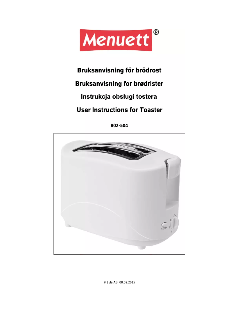 Página 1 del manual Manual de usuario Menuett 802-504