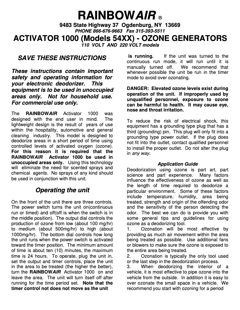 Imagen de la primera página del manual del dispositivo Activator 1000
