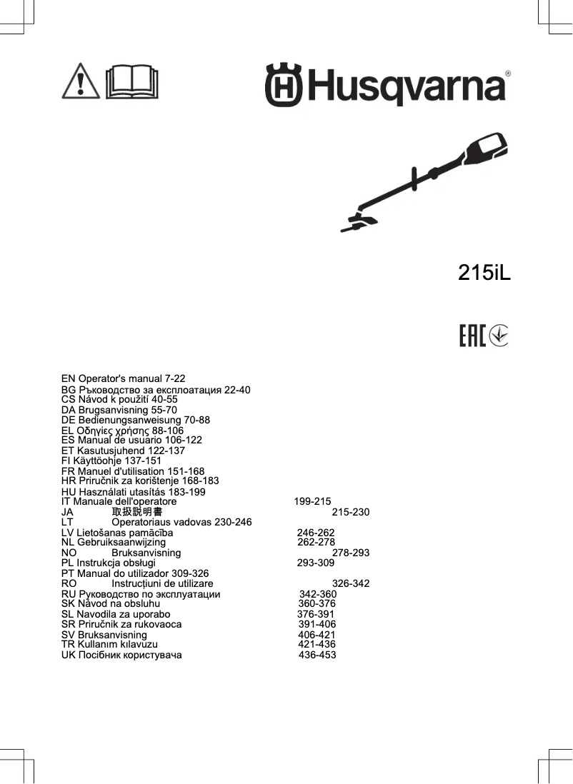 Página 1 del manual Manual de usuario Husqvarna 215iHD45