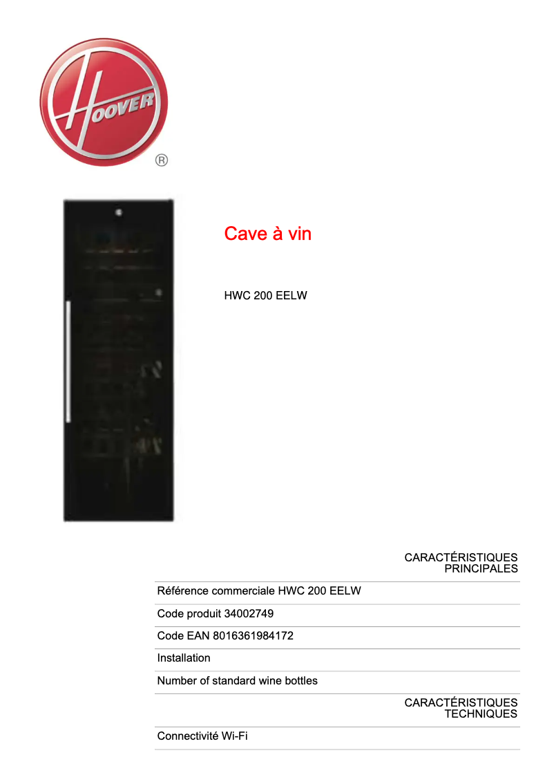 Imagen de la primera página del manual del dispositivo H-WINE 700 HWC 200 EELW