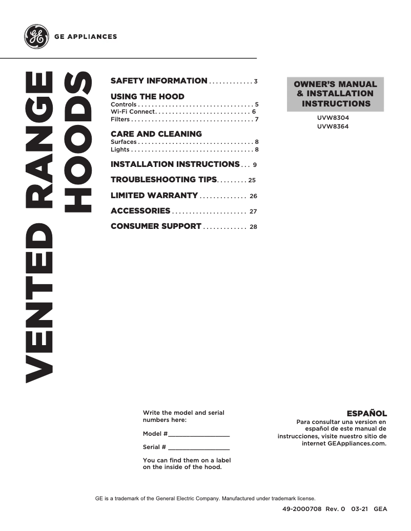 Imagen de la primera página del manual del dispositivo UVW8364SPSS