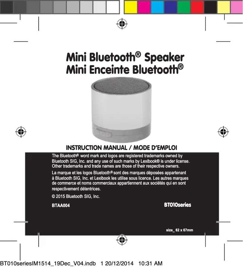 Página 1 del manual Manual de usuario Lexibook BT010 Série