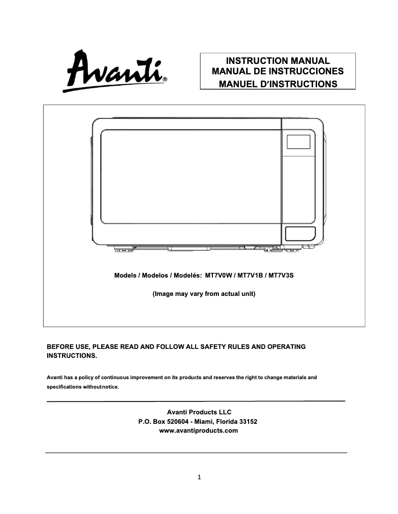 Imagen de la primera página del manual del dispositivo MT7V0W