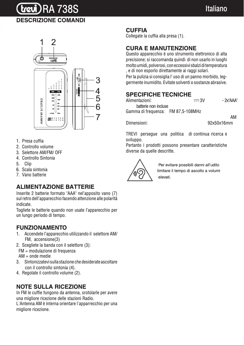Imagen de la primera página del manual del dispositivo RA 738 S