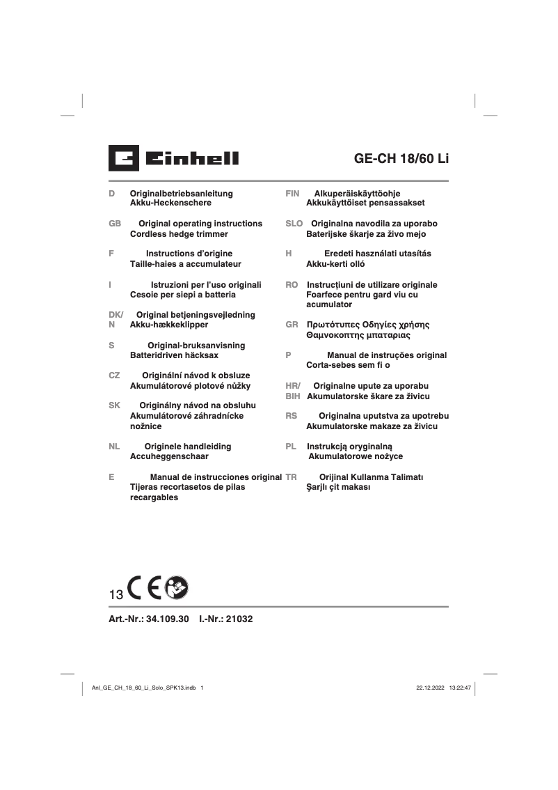 Página nº 1 - Manual de usuario Einhell GE-CH 18/60 Li