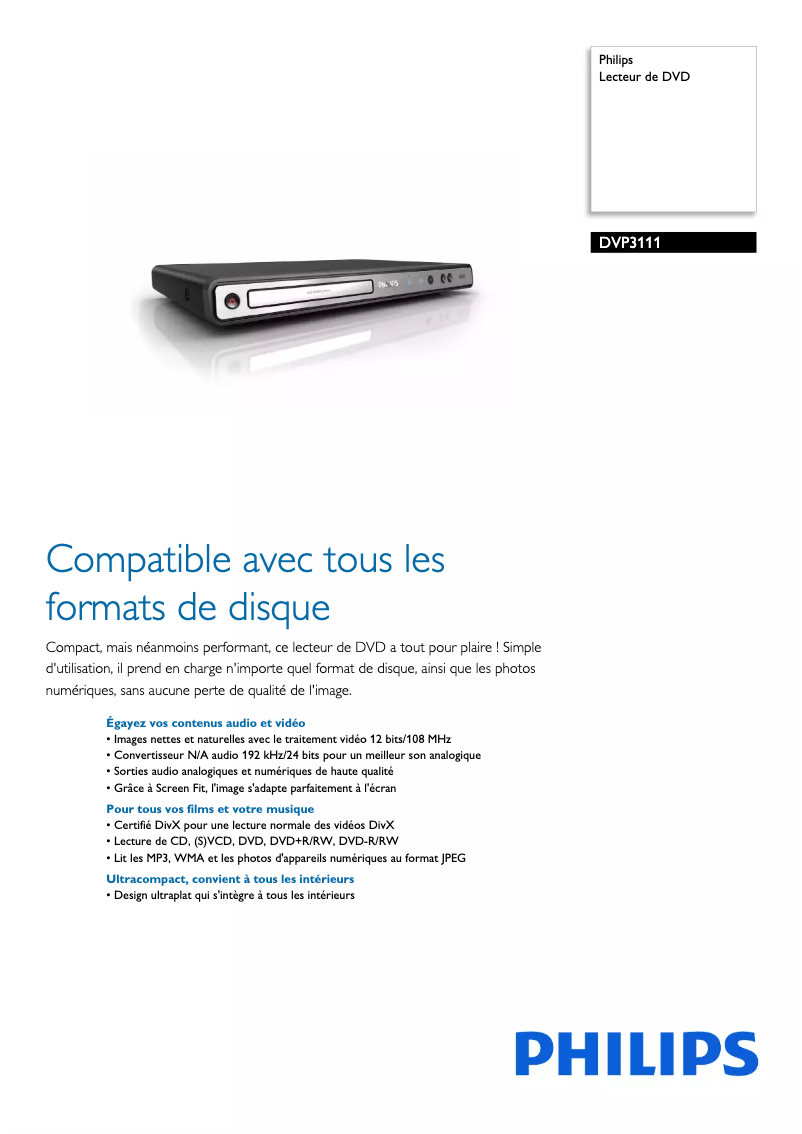 Página 1 del manual Ficha técnica Philips DVP3111