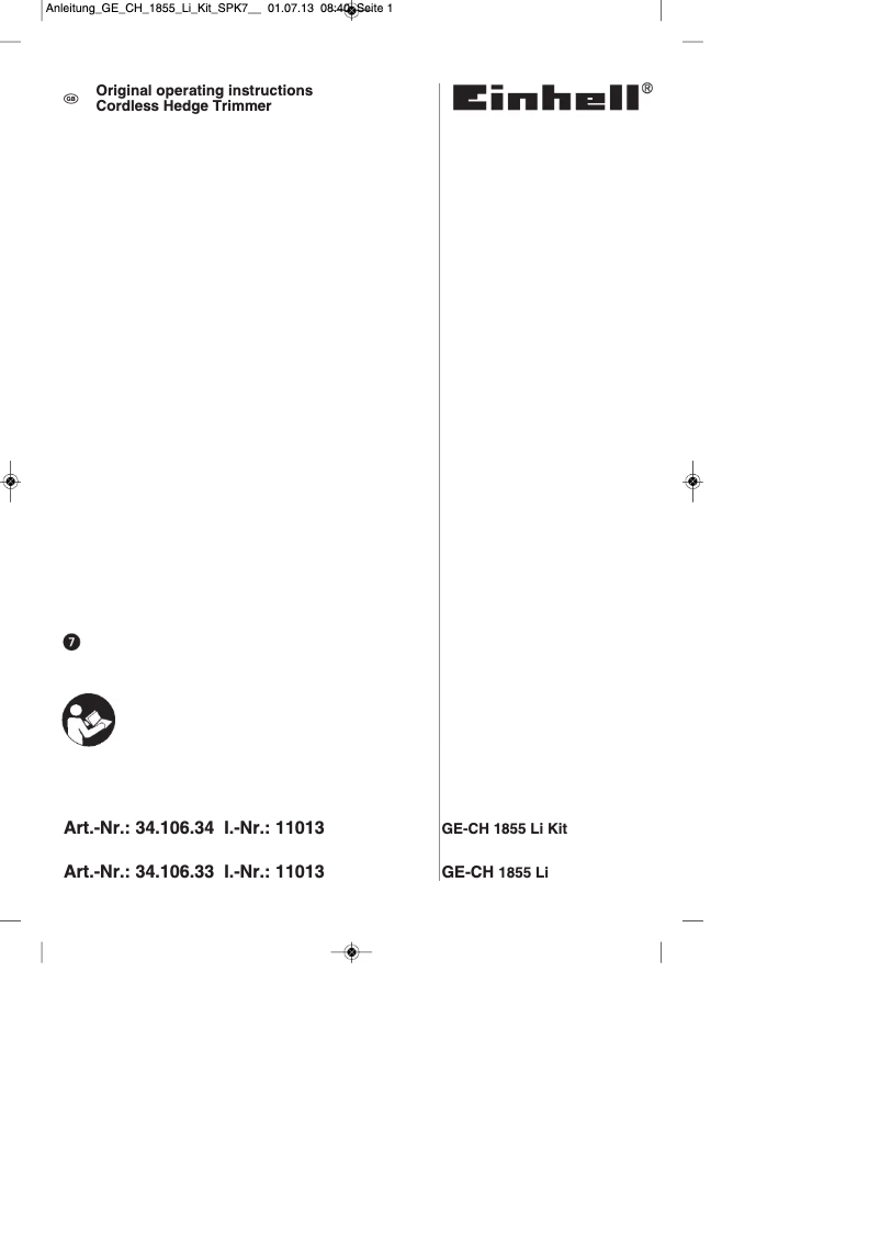 Imagen de la primera página del manual del dispositivo GE-CH 1855 Li