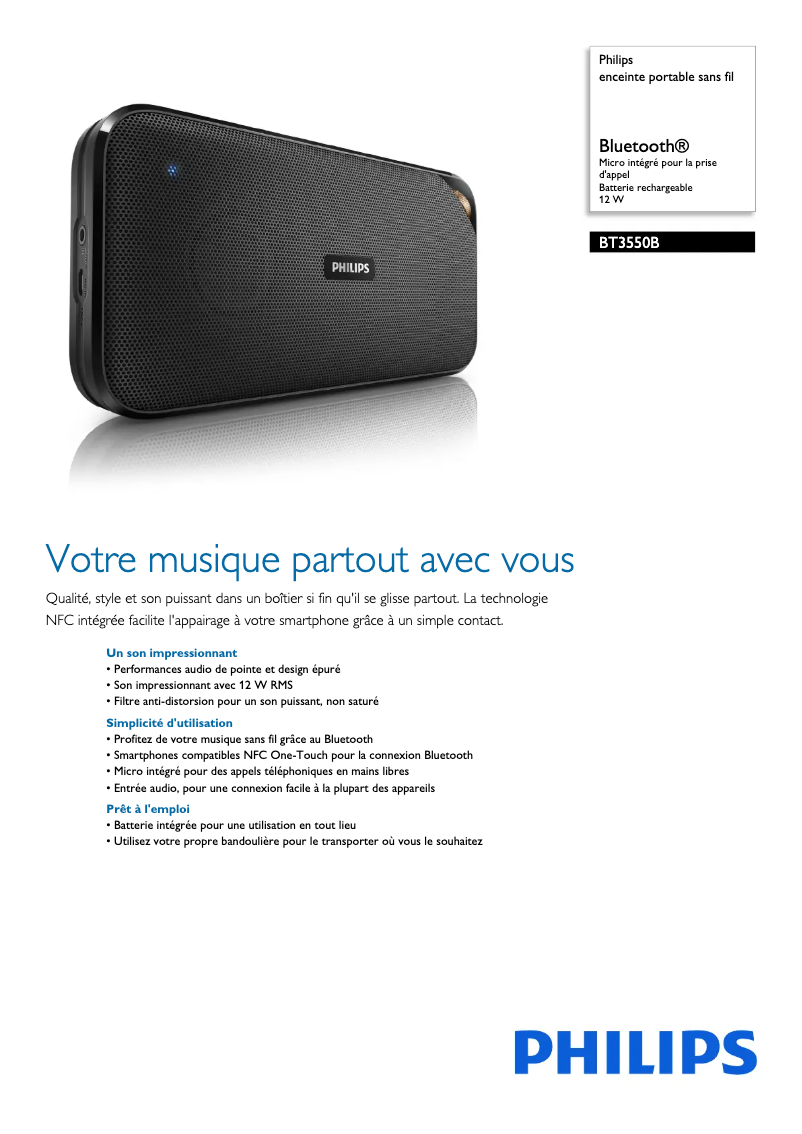 Página 1 del manual Ficha técnica Philips BT3550B