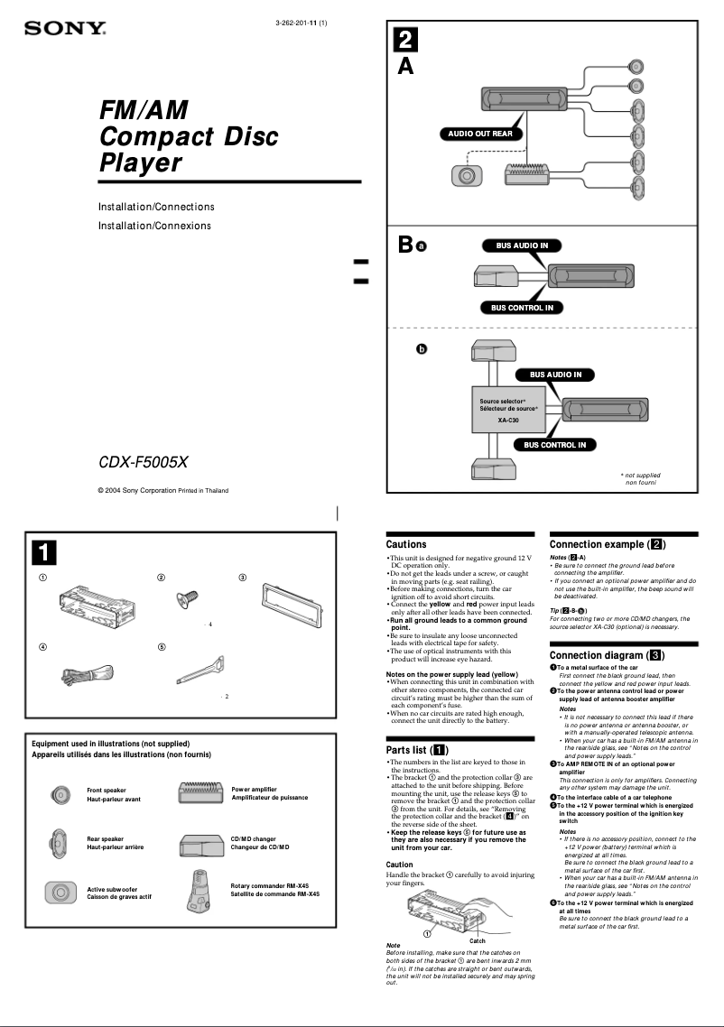 Página 1 del manual Guía de instalación Sony CDX-F5005X