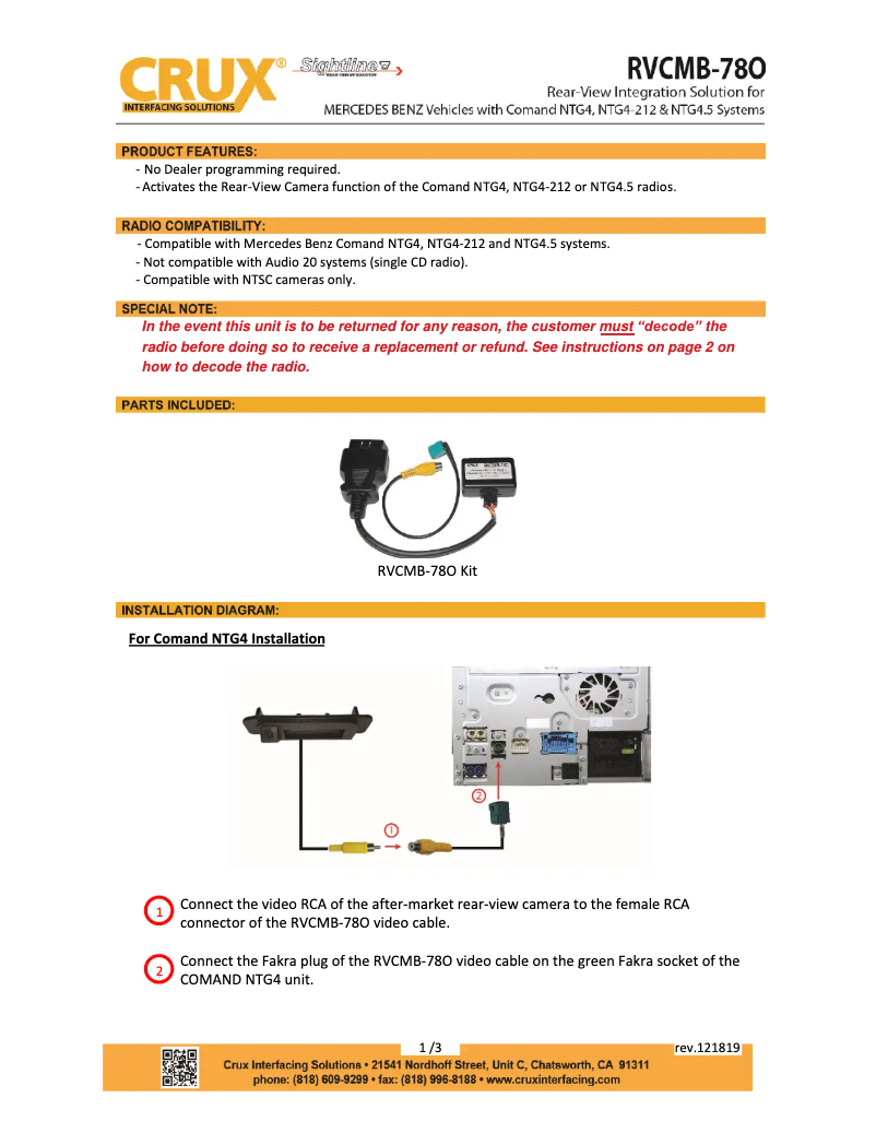 Imagen de la primera página del manual del dispositivo RVCMB-78O