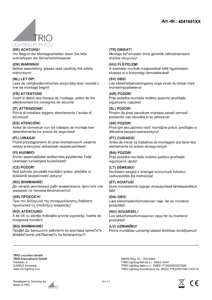 Página nº 1 - Manual de usuario Trio Lighting Sambesi 404160142