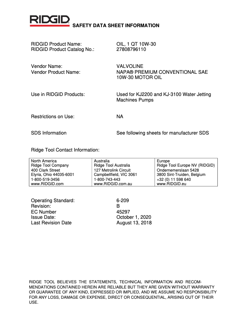 Página nº 1 - Ficha técnica Ridgid KJ-2200