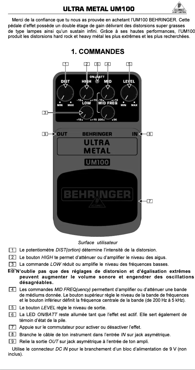 Imagen de la primera página del manual del dispositivo Ultra Metal UM100