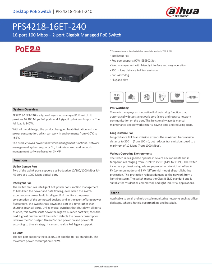 Página 1 del manual Ficha técnica Dahua Technology PFS4218-16ET-240