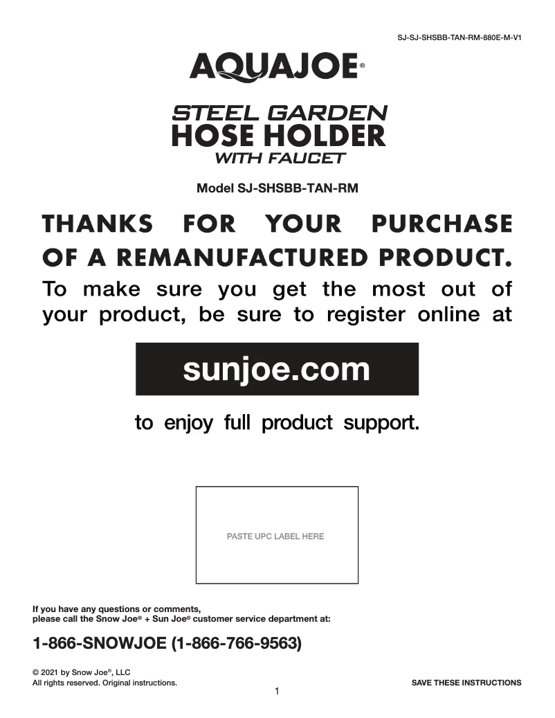 Página nº 1 - Manual de usuario Aqua Joe SJ-SHSBB-TAN-RM