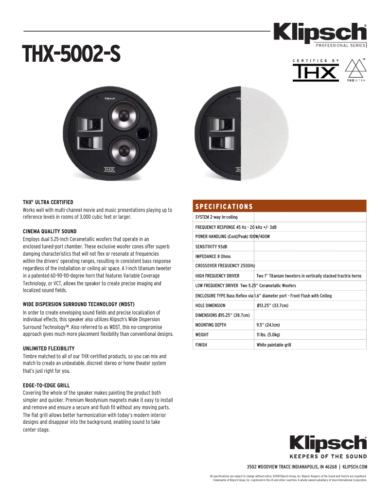 Página 1 del manual Ficha técnica Klipsch THX-5002-S