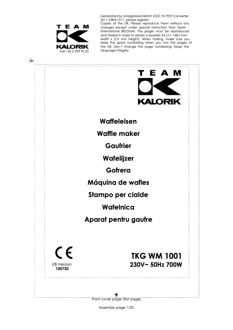 Página 1 del manual Manual de usuario Kalorik TKG WM 1001