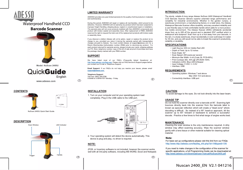 Página 1 del manual Manual de usuario Adesso NuScan 2400U