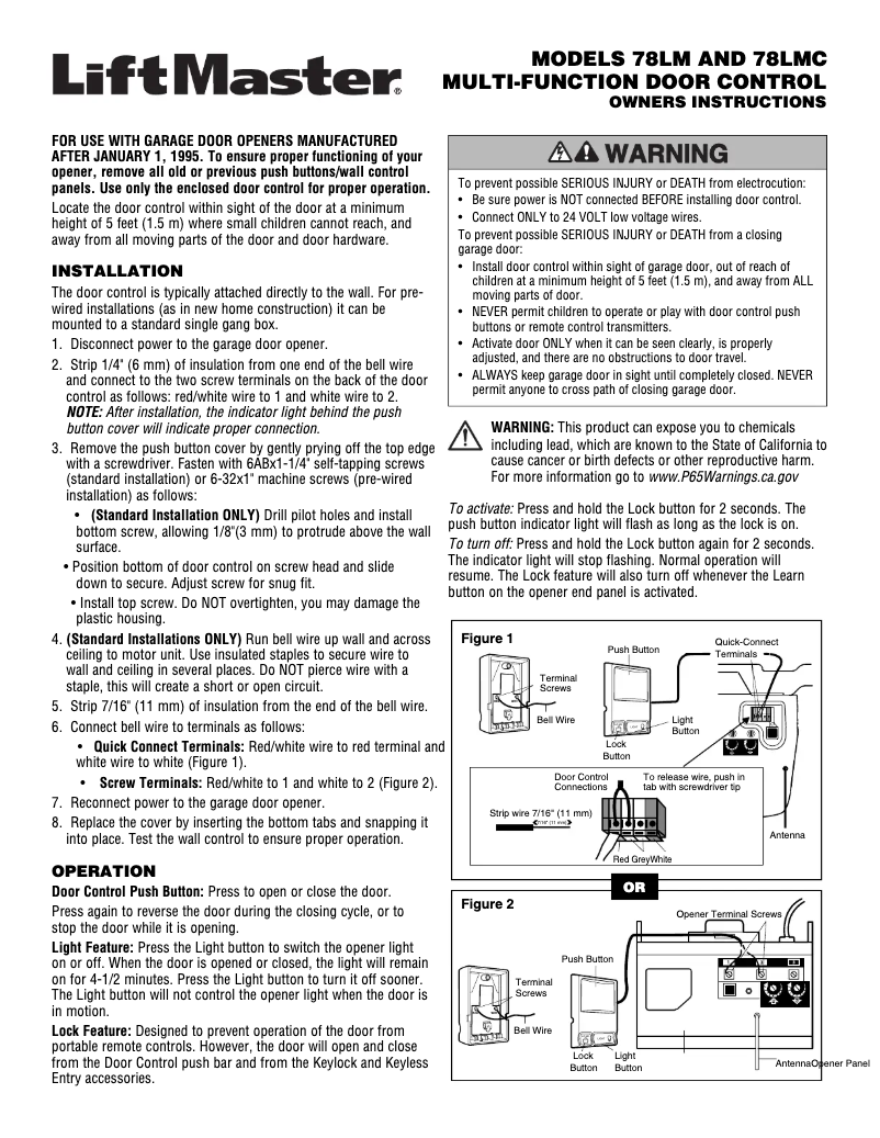 Página 1 del manual Manual de usuario LiftMaster 78LMC