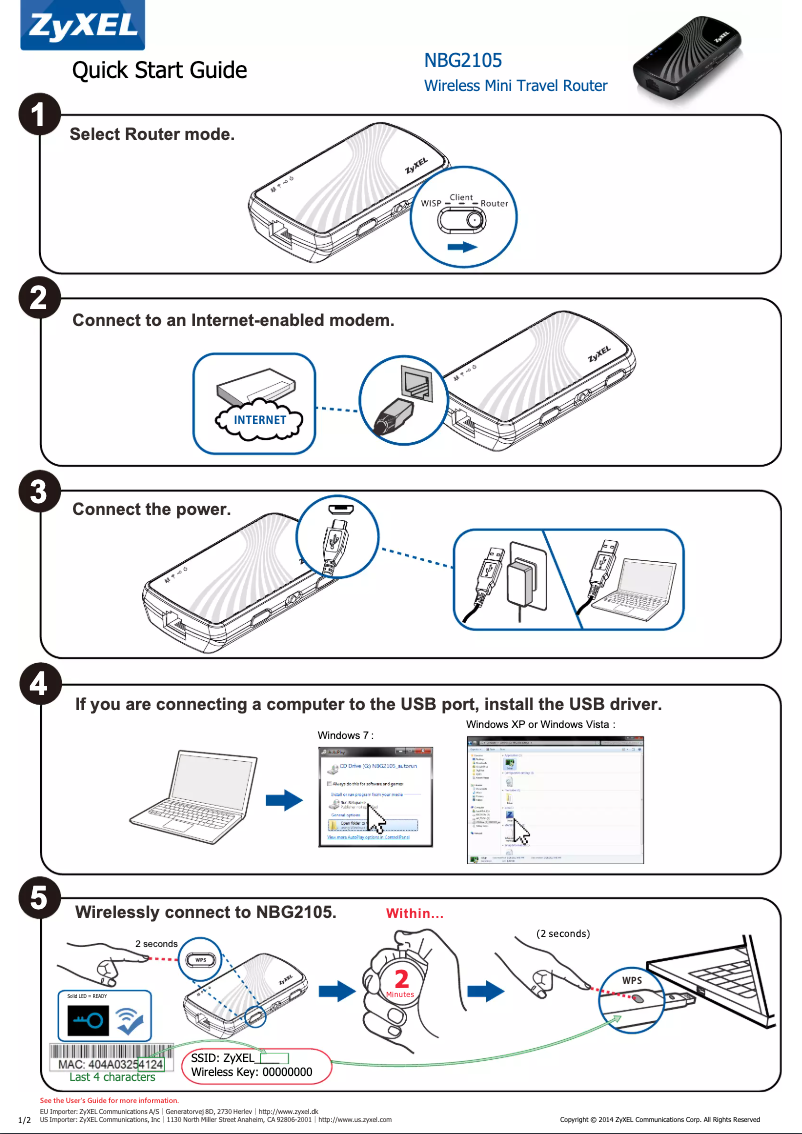 Imagen de la primera página del manual del dispositivo NBG2105