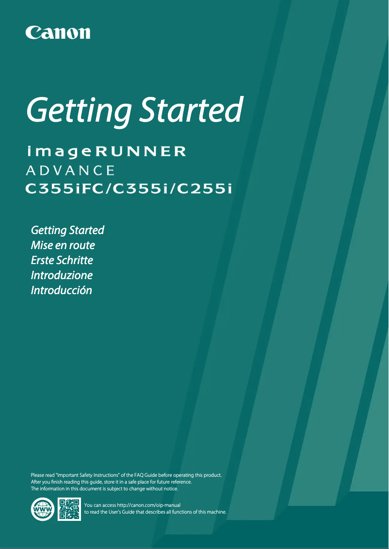 Imagen de la primera página del manual del dispositivo imageRUNNER ADVANCE C355i