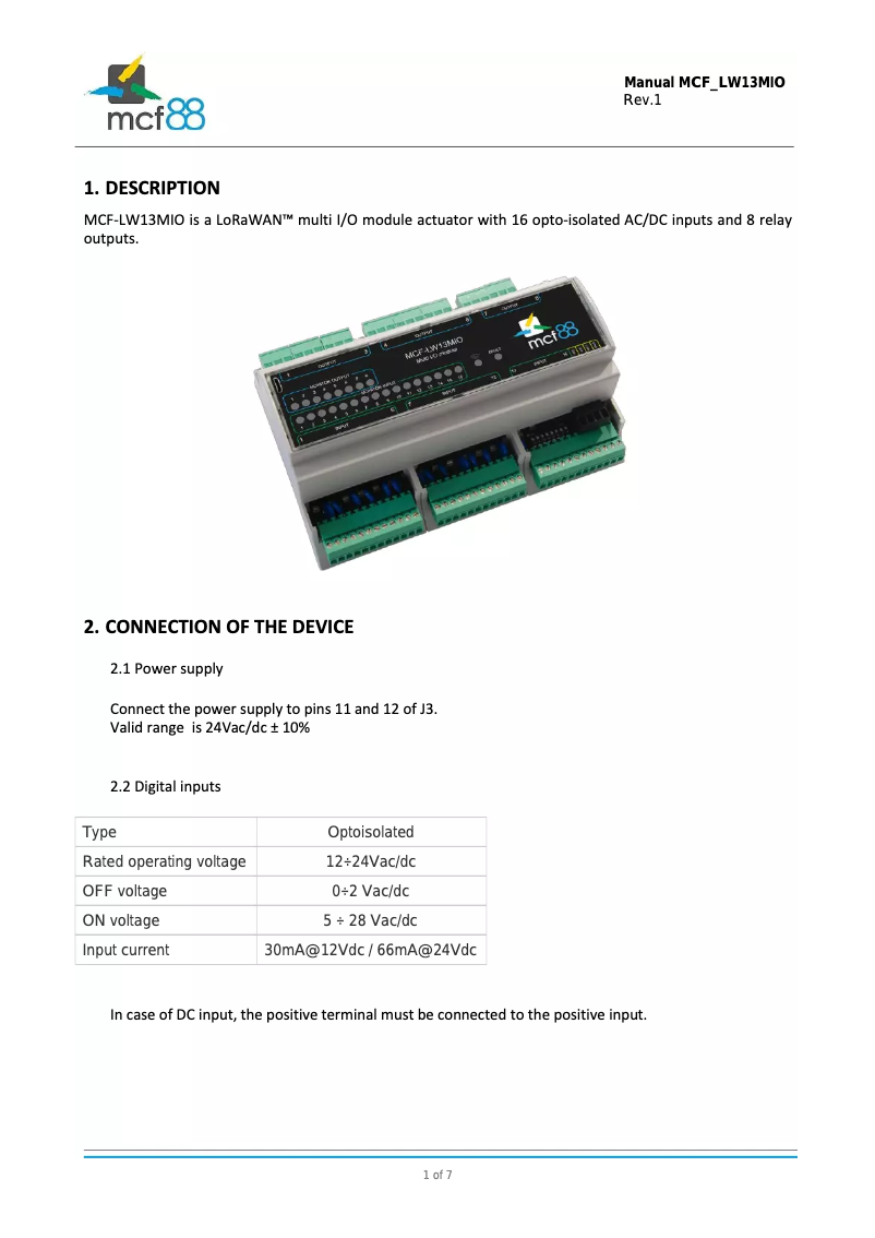 Página nº 1 - Manual de usuario MCF88 MCF-LW13MIO