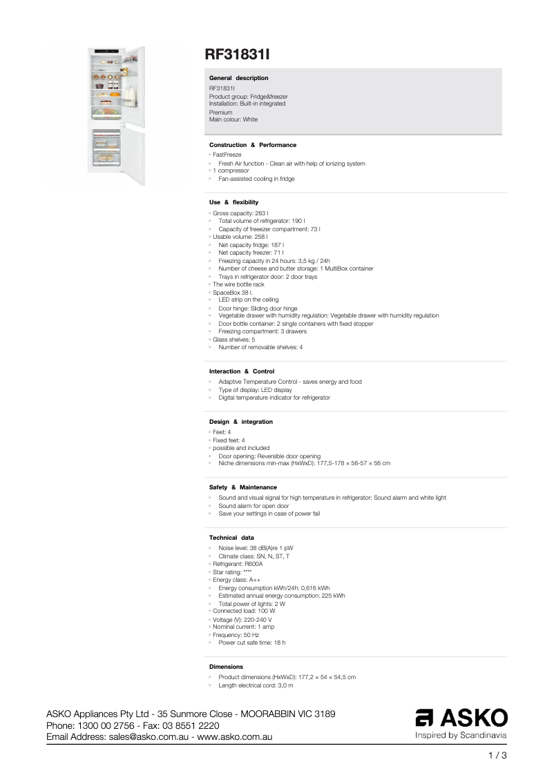 Página 1 del manual Ficha técnica Asko RF31831I
