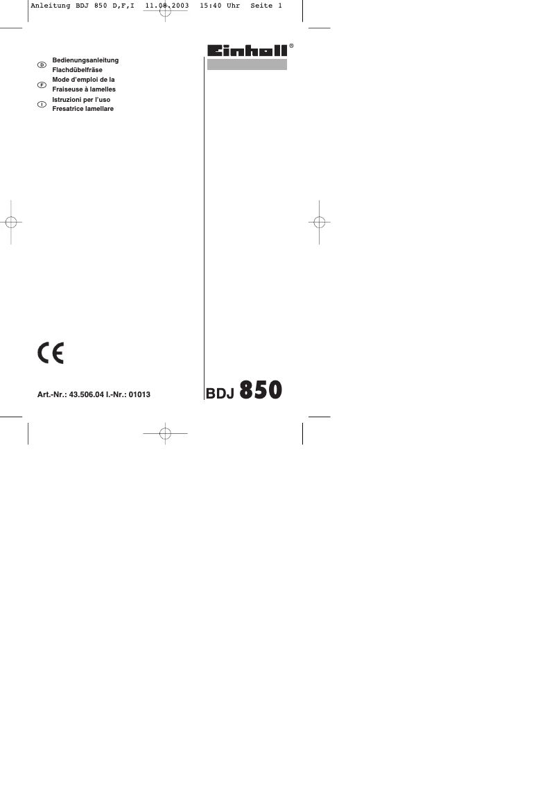 Imagen de la primera página del manual del dispositivo BDJ 850