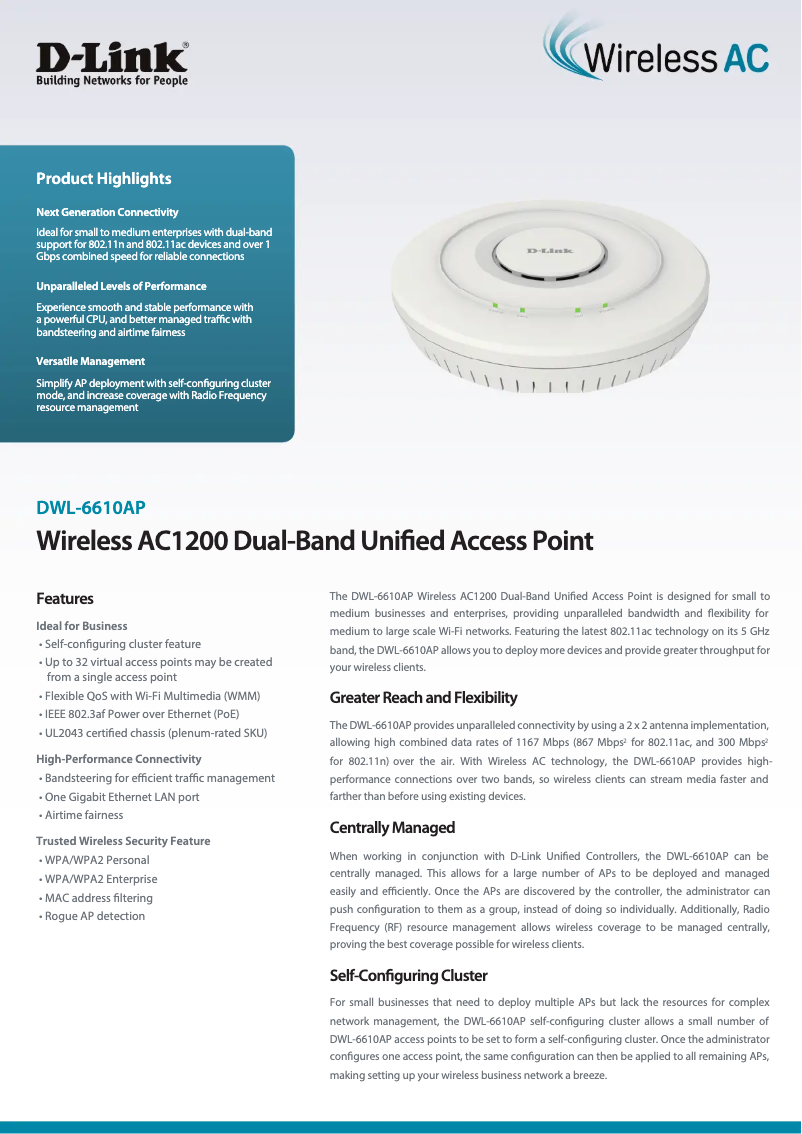 Imagen de la primera página del manual del dispositivo DWL-6610AP